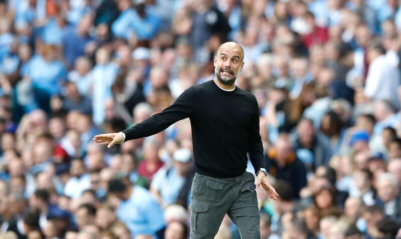 Manchester City manager Pep Guardiola during the Premier League match at The Etihad Stadium, Manchester. PRESS ASSOCIATION Photo. Picture date: Saturday August 17, 2019. See PA story SOCCER Man City. Photo credit should read: Martin Rickett/PA Wire. RESTRICTIONS: EDITORIAL USE ONLY No use with unauthorised audio, video, data, fixture lists, club/league logos or "live" services. Online in-match use limited to 120 images, no video emulation. No use in betting, games or single club/league/player publications