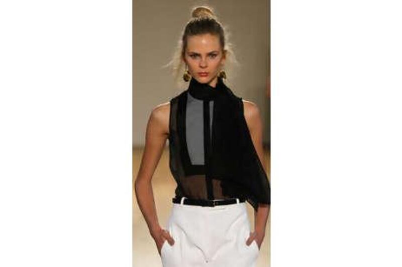 Designer Antonio Berardi layered opaque with sheer.