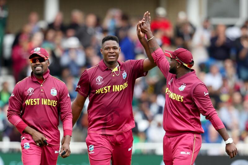 West Indies' Oshane Thomas and his teammates were in good spirits. AP Photo