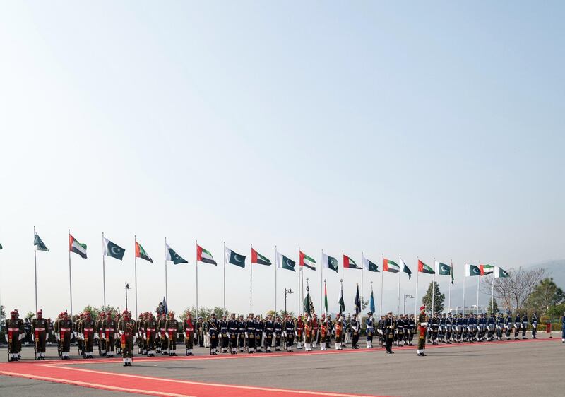 ISLAMABAD, PAKISTAN - January 06, 2019: Honour Guards during a reception at the Prime Minister's residence.

(  Mohammed Al Hammadi / Ministry of Presidential Affairs )
---