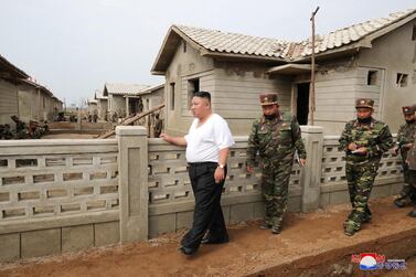 North Korea's leader Kim Jong-un inspects a flood-hit site in the country's North Hwanghae province. Reuters