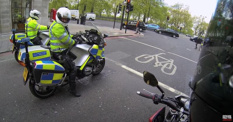 Police on London’s streets check out RJ’s bike. credit: Royal Jordanian