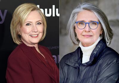 This combination photo shows former secretary of state Hillary Clinton at the premiere of the Hulu documentary "Hillary" in New York on March 4, 2020, left, and a portrait of author Louise Penny. Clinton is teaming up with Penny on the novel â€œState of Terror,â€ out Oct. 12, 2021.  (Photo by Evan Agostini/Invision/AP, left, and Jean-Francois BÃ©rubÃ© via AP)