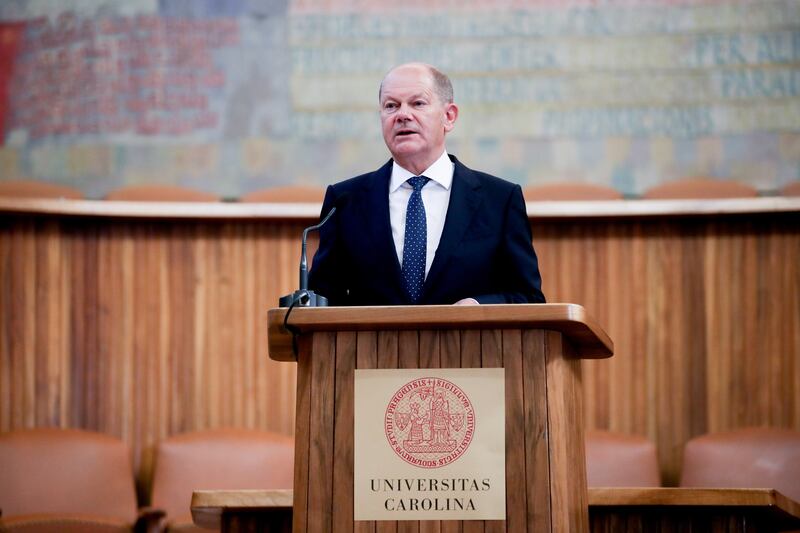 Mr Scholz spoke at Charles University in Prague, a city steeped in European history. EPA