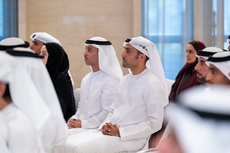 Mr Al Marri, Ahmad Al Falasi, Minister of Education, and other dignitaries. Photo: Abdulla Al Bedwawi / Presidential Court