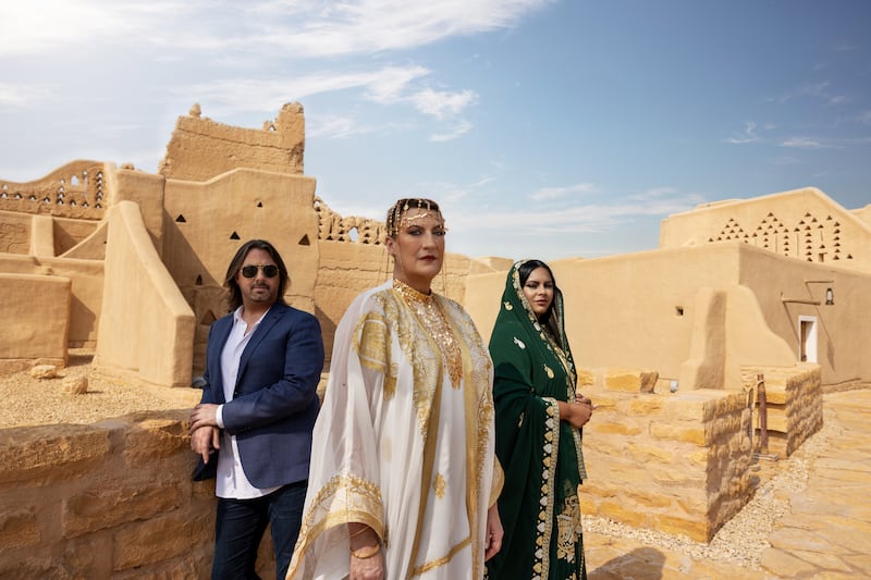 Lee Bradshaw, Sarah Connolly and Reemaz Oqbi are collaborating on Saudi Arabia's first grand opera Zarqa Al Yamama. Photo: Opera Hwadi