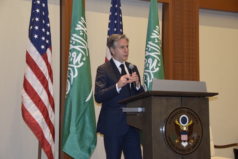 Mr Blinken addresses the event. Photo: US State Department
