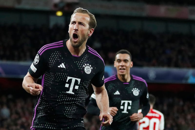 Bayern Munich's Harry Kane celebrates after scoring. AFP
