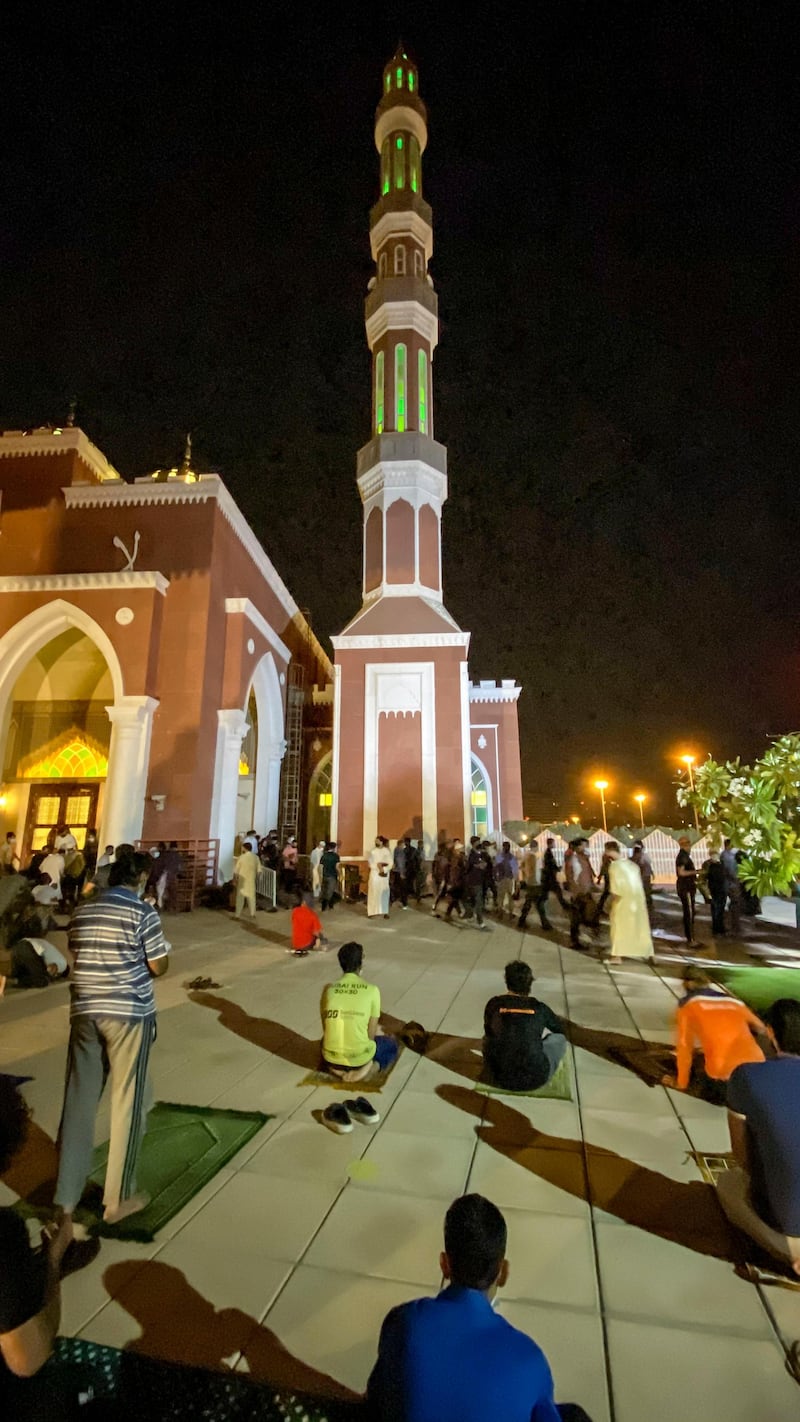 DUBAI, UNITED ARAB EMIRATES. 13 APRIL 2021. Morning prayers on the start of the Holy Month of Ra,adan in the United Arab Emirates at the Al Salam Masjid in Al Barsha. (Photo: Antonie Robertson/The National) Journalist: None. Section: National.