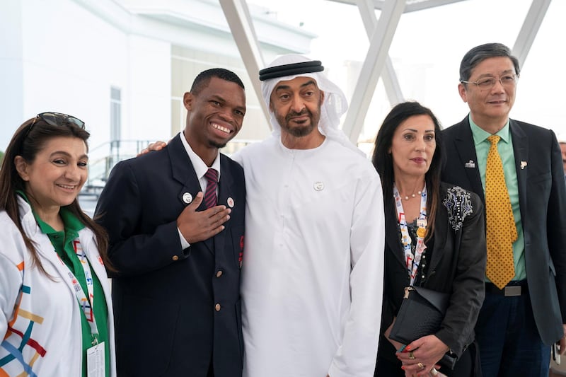 ABU DHABI, UNITED ARAB EMIRATES - March 18, 2019: HH Sheikh Mohamed bin Zayed Al Nahyan, Crown Prince of Abu Dhabi and Deputy Supreme Commander of the UAE Armed Forces (3rd R) stands for a photograph with members of the Special Olympics Higher Committee, during a Sea Palace barza. 

( Ryan Carter / Ministry of Presidential Affairs )?
---