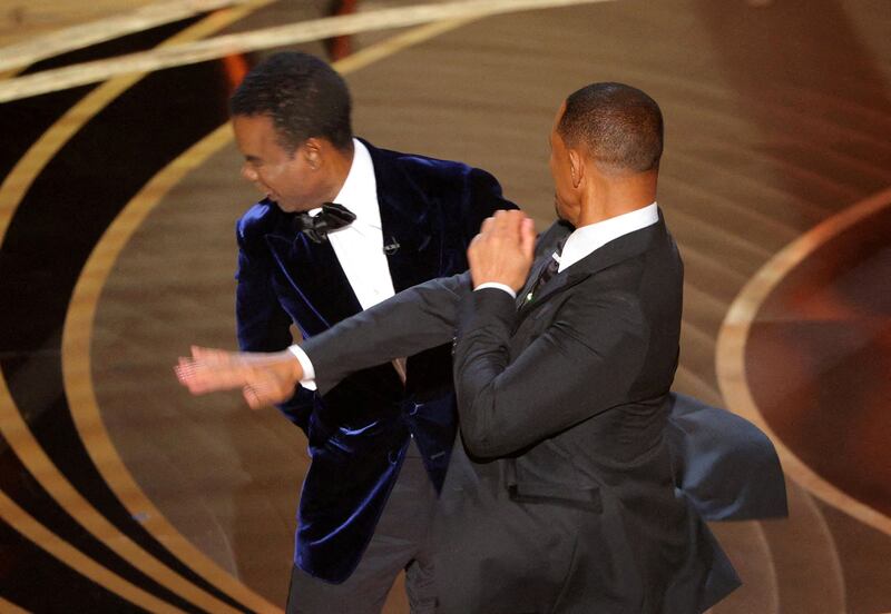 Will Smith slaps comedian Chris Rock on stage during the Oscars in Los Angeles on March 27. Reuters