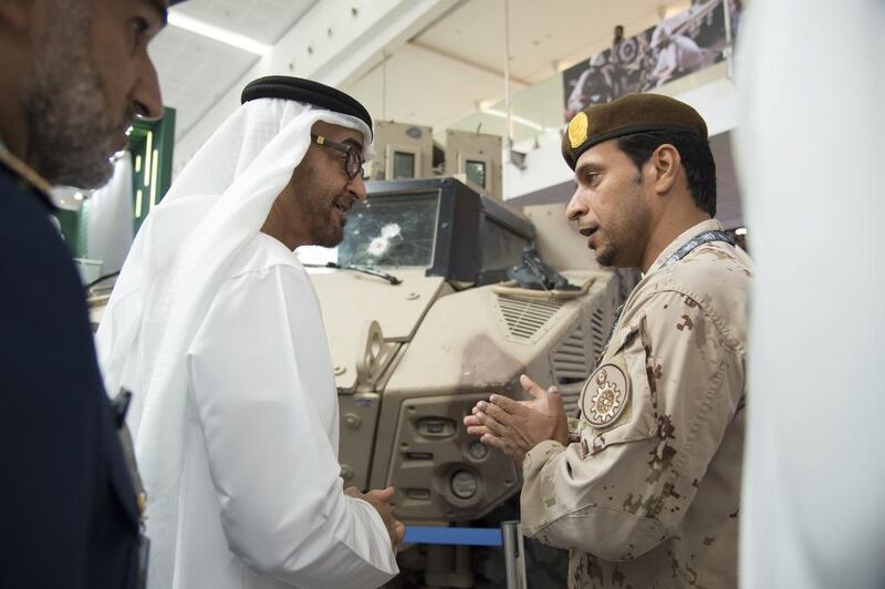 Sheikh Mohammed bin Zayed , Crown Prince of Abu Dhabi and Deputy Supreme Commander of the Armed Forces, takes a tour at Idex. Mohamed Al Suwaidi / Crown Prince Court - Abu Dhabi