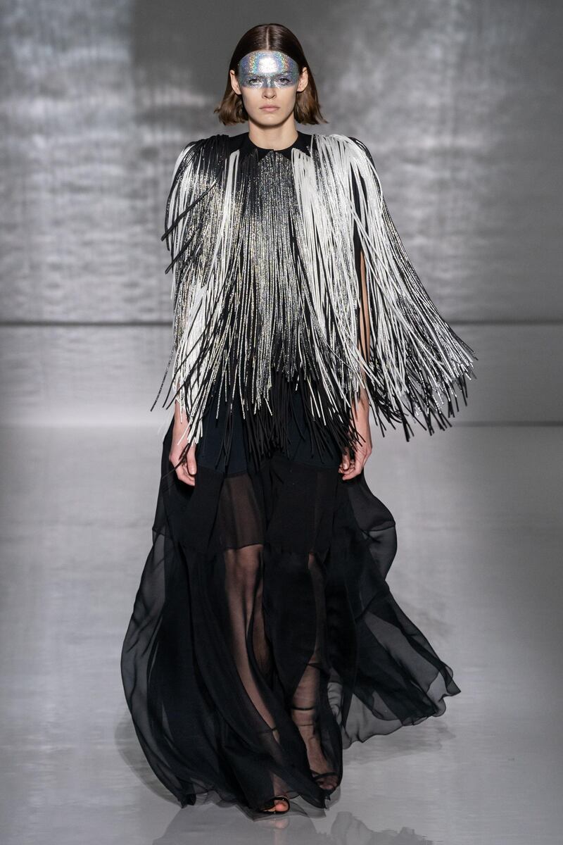 Silken fringing and sheer tulle for haute couture spring 2019. Courtesy Givenchy