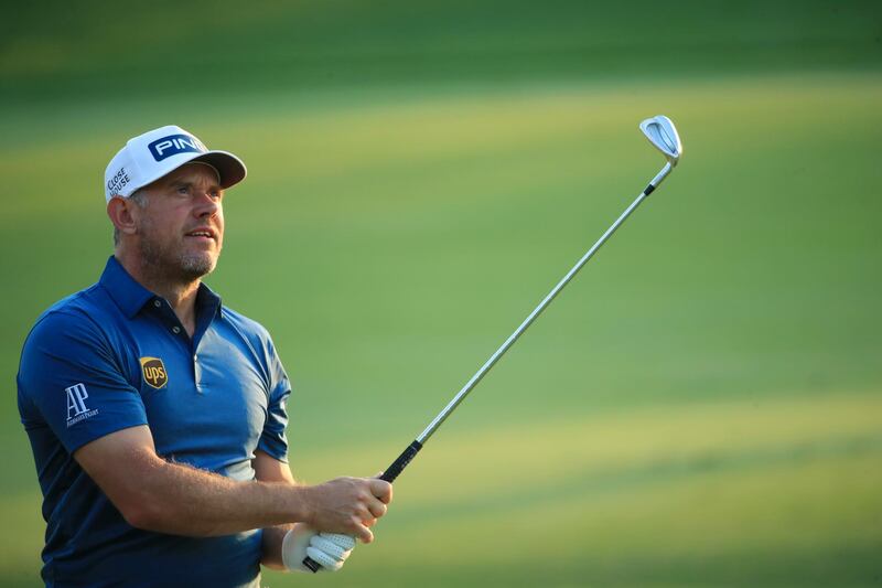 Lee Westwood of England on the 18th hole during day one of the DP World Tour Championship. Getty