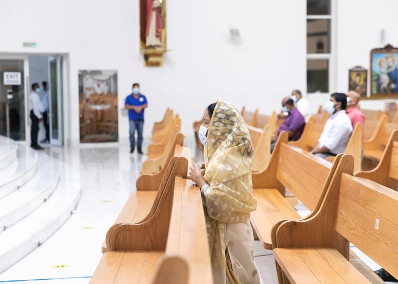ABU DHABI, UNITED ARAB EMIRATES. 9 SEPTEMBER 2020.
Service in St Paul’s church in Mussafah.
(Photo: Reem Mohammed/The National)

Reporter:
Section: