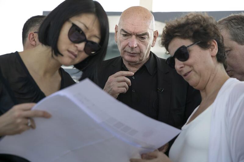 Fleur Pellerin, left, the French culture minister, with Louvre Abu Dhabi architect Jean Nouvel at the museum’s site. Silvia Razgova / The National