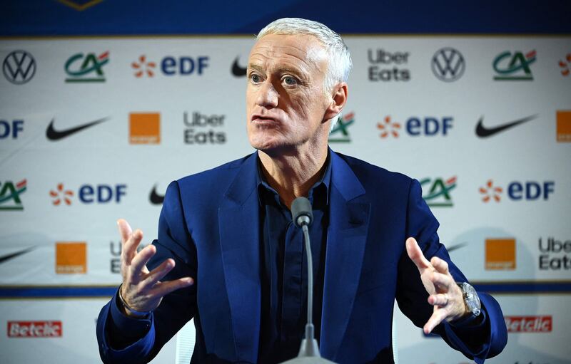 France head coach Didier Deschamps speaks during a press conference in Paris after announcing his squad for the Qatar 2022 World Cup. AFP