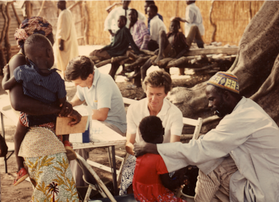 Prof Sir Brian Greenwood conducts research surveys with his wife Alice in Farafenni, Gambia, in 1983. Photo: Prof Sir Brian Greenwood