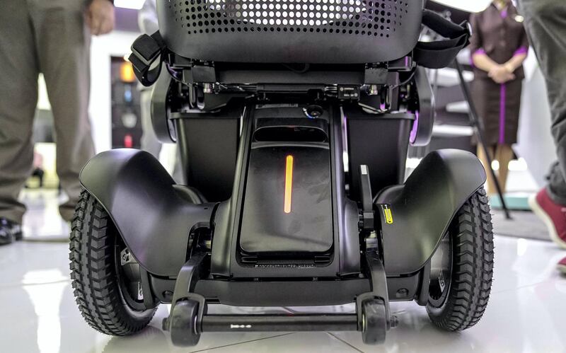 Abu Dhabi, United Arab Emirates, September 16, 2019.   STORY BRIEF: Etihad is launching a self-driving wheelchair. --  the wheelchair with optimum stability and traction.
Victor Besa / The National
Section:  NA
Reporter:  Patrick Ryan