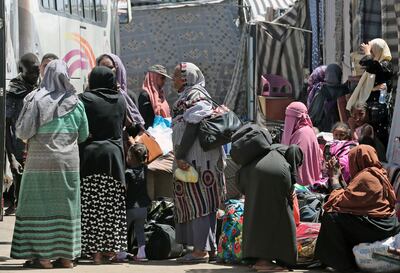 People fleeing Sudan arrive at Karkar bus terminal near Aswan, southern Egypt, 29 April 2023.  EPA