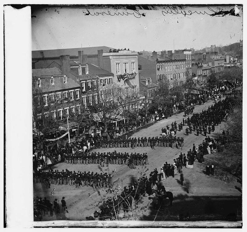 Crowds are seen gathered along Pennsylvania Avenue to view the funeral procession of US President Abraham Lincoln in this archive image from the Library of Congress taken in Washington April 19, 1865. President Lincoln’s funeral was held at the White House and his body was moved to the US Capitol where he lay in state before travelling by rail to Springfield, Illinois, where he was buried. Library of Congress / Reuters