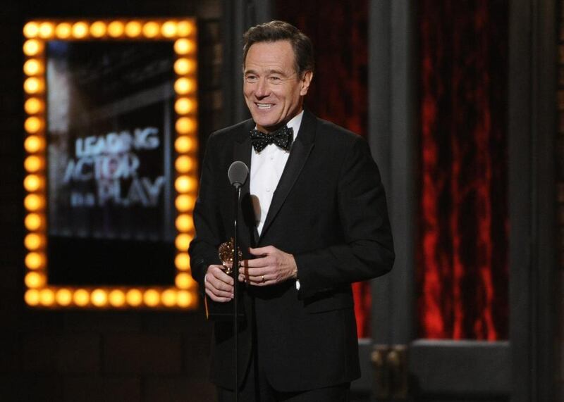 Bryan Cranston accepts the award for best performance by an actor in a leading role in a play for All The Way on stage at the Tony Awards. Evan Agostini / AP