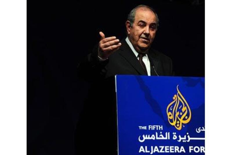 Ayad Allawi, the former prime minister of Iraq, speaks at the Al Jazeera Forum in Doha yesterday.