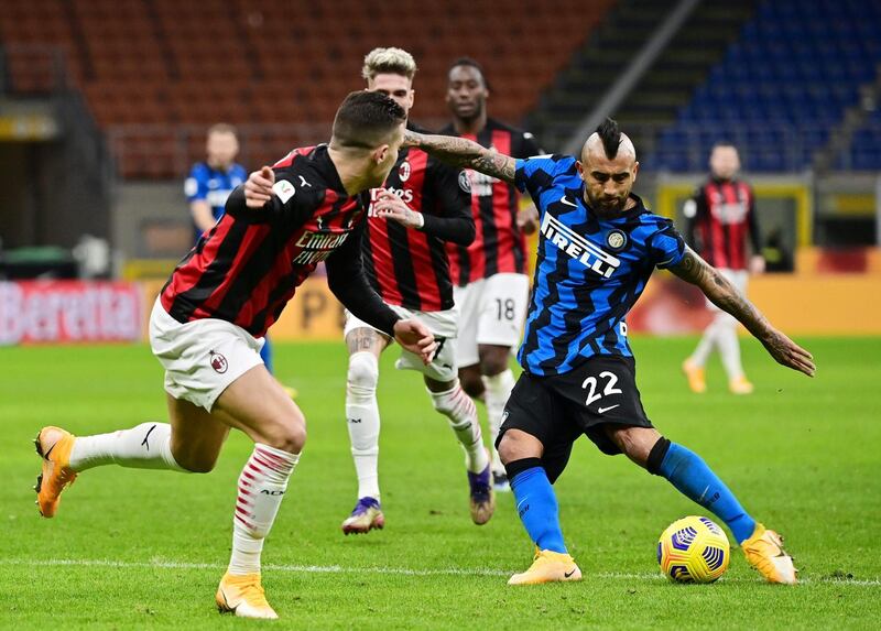 Inter Milan's Arturo Vidal shoots at goal. AFP