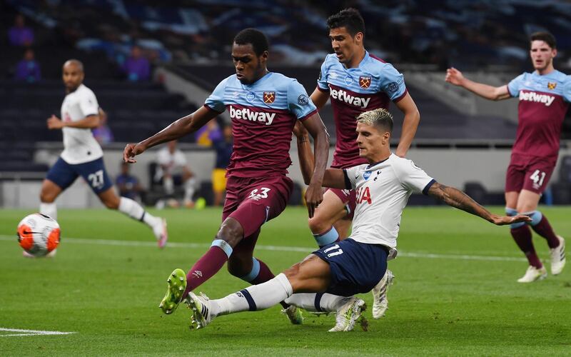 Tottenham's Erik Lamela in action against Issa Diop (l). EPA