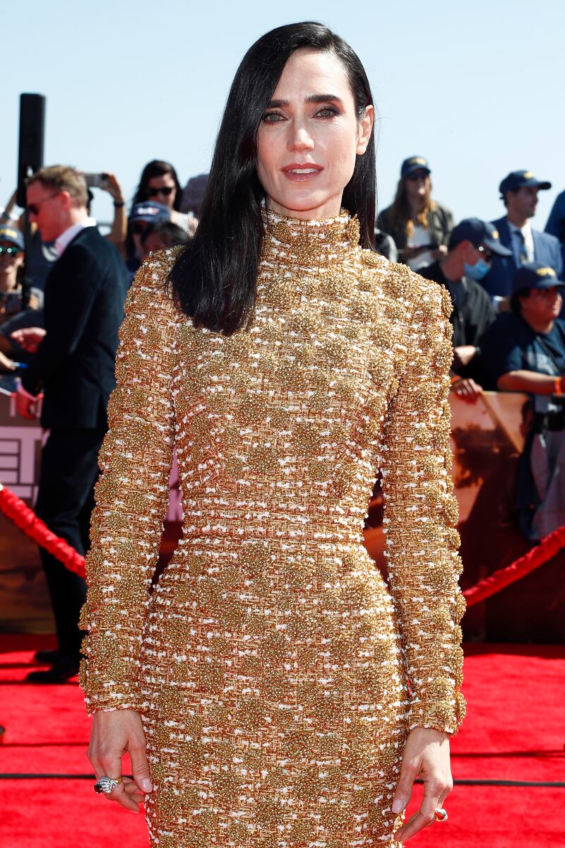 Jennifer Connelly in a gold gown at the world premiere of 'Top Gun: Maverick'. EPA