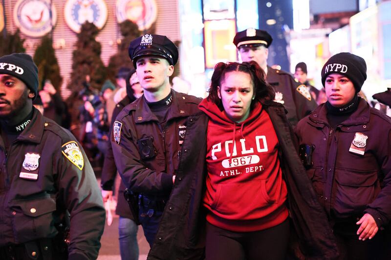 A protester is arrested during a demonstration in New York City. AFP