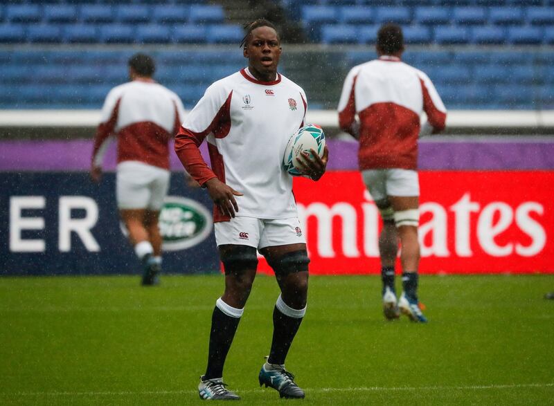 epa07948076 Maro Itoje (C) of England in action during a training session ahead of the Rugby World Cup semi-final match between England and New Zealand in Tokyo, Japan, 25 October 2019.  EPA/MARK R. CRISTINO EDITORIAL USE ONLY/ NO COMMERCIAL SALES / NOT USED IN ASSOCATION WITH ANY COMMERCIAL ENTITY