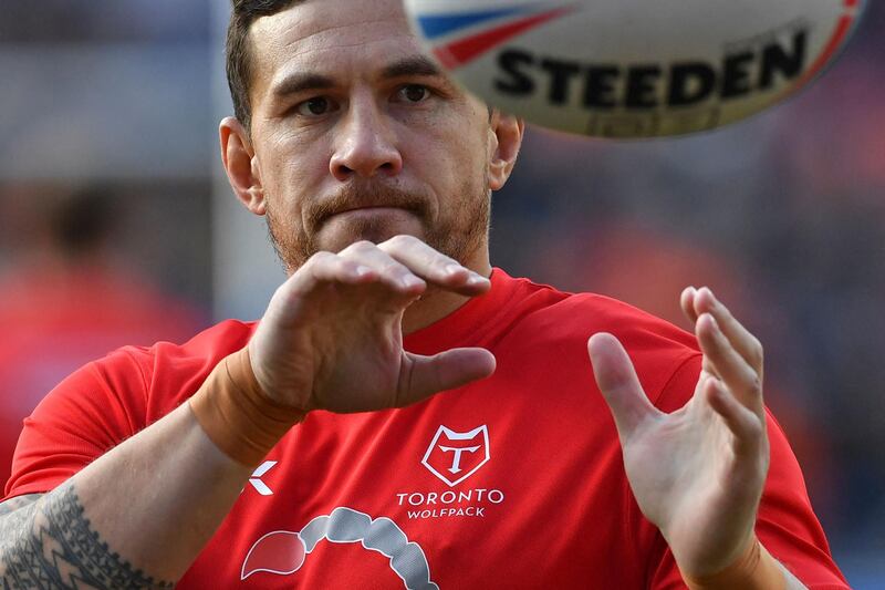 Toronto Wolfpack's New Zealand player Sonny Bill WIlliams warms up before the English Super League match against Castleford Tigers. AFP