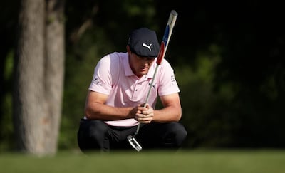 Bryson DeChambeau lines up his putt on the first hole during round-robin play at the Dell Match Play Championship golf tournament, Wednesday, March 27, 2019, in Austin, Texas. (AP Photo/Eric Gay)