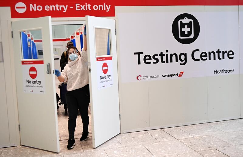 A Covid-19 test centre at Heathrow Airport in London. EPA