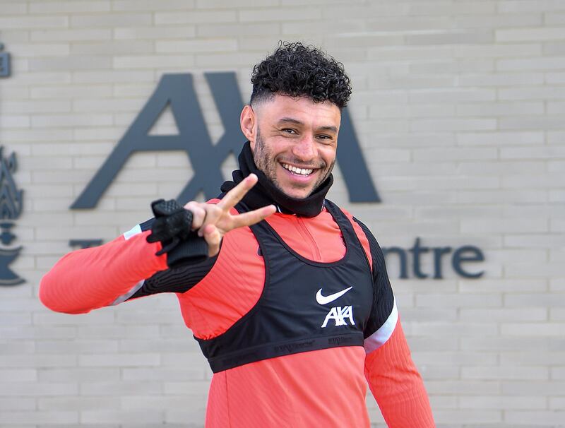 KIRKBY, ENGLAND - APRIL 13: (THE SUN OUT. THE SUN ON SUNDAY OUT) Alex Oxlade-Chamberlain of Liverpool during a training session at AXA Training Centre on April 13, 2021 in Kirkby, England. (Photo by John Powell/Liverpool FC via Getty Images)