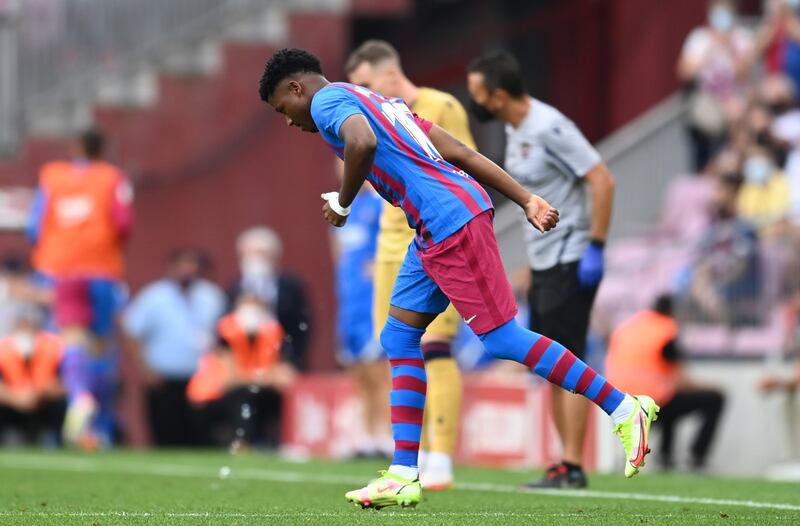 Ansu Fati of Barcelona enters the pitch as a substitut. Getty Images