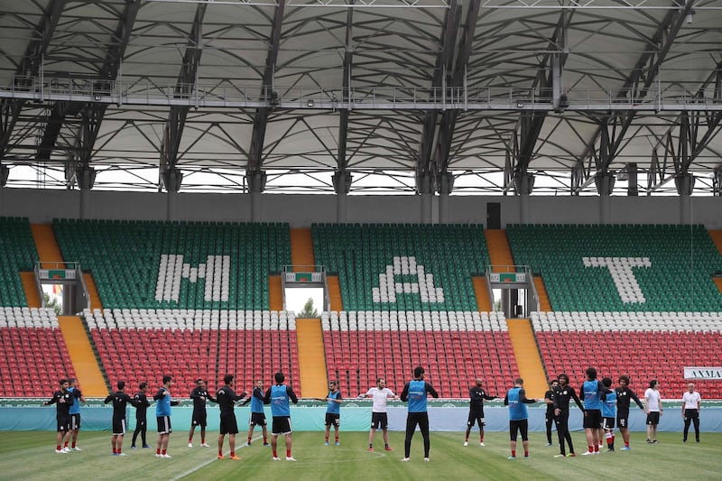 Egypt's players train at the Akhmat Arena Stadium. Karim Jaafar / AFP