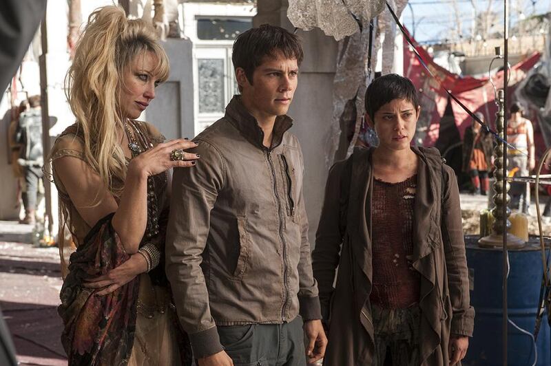 Jenny Gabrielle, Dylan O’Brien and Rosa Salazar in a scene from Maze Runner: The Scorch Trials. Courtesy Empire International Gulf