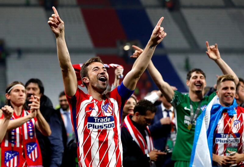 Atletico Madrid's Gabi celebrates after the UEFA Europa League final between Olympique Marseille and Atletico Madrid in Lyon, France, on May 16, 2018. Guillaume Horcajuelo / EPA