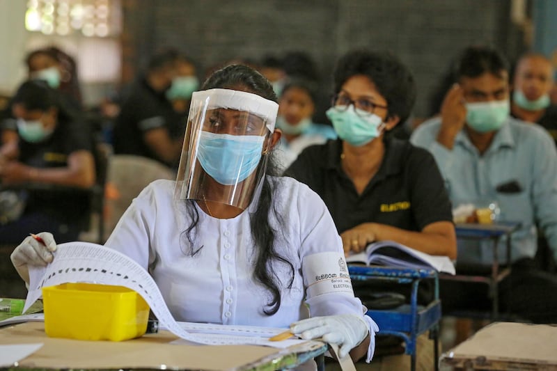 Sri Lankan election officials take part in a mock election in Negombo, Sri Lanka.  EPA