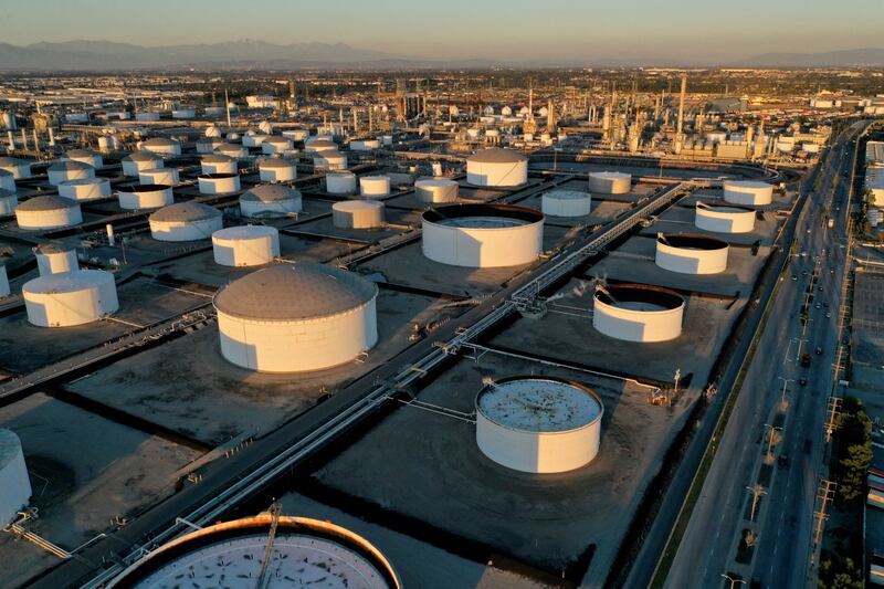 Storage tanks at Marathon Petroleum's Los Angeles refinery. The US plans to release a million barrels of oil a day from its strategic reserve. Reuters