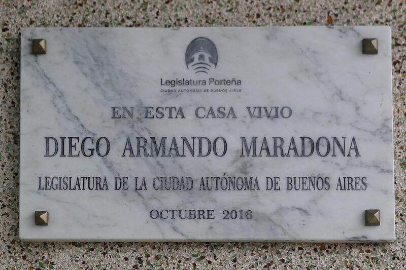 A plaque marks Diego Maradona's first home, in the Barrio de la Paternal of the city of Buenos Aires. EPA