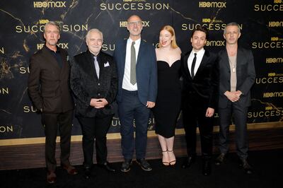 Alan Ruck, Brian Cox, Jesse Armstrong, Sarah Snook, Kieran Culkin and Jeremy Strong poseswhile attending the premiere of the third season of 'Succession' in New York, US on October 12, 2021.  Reuters