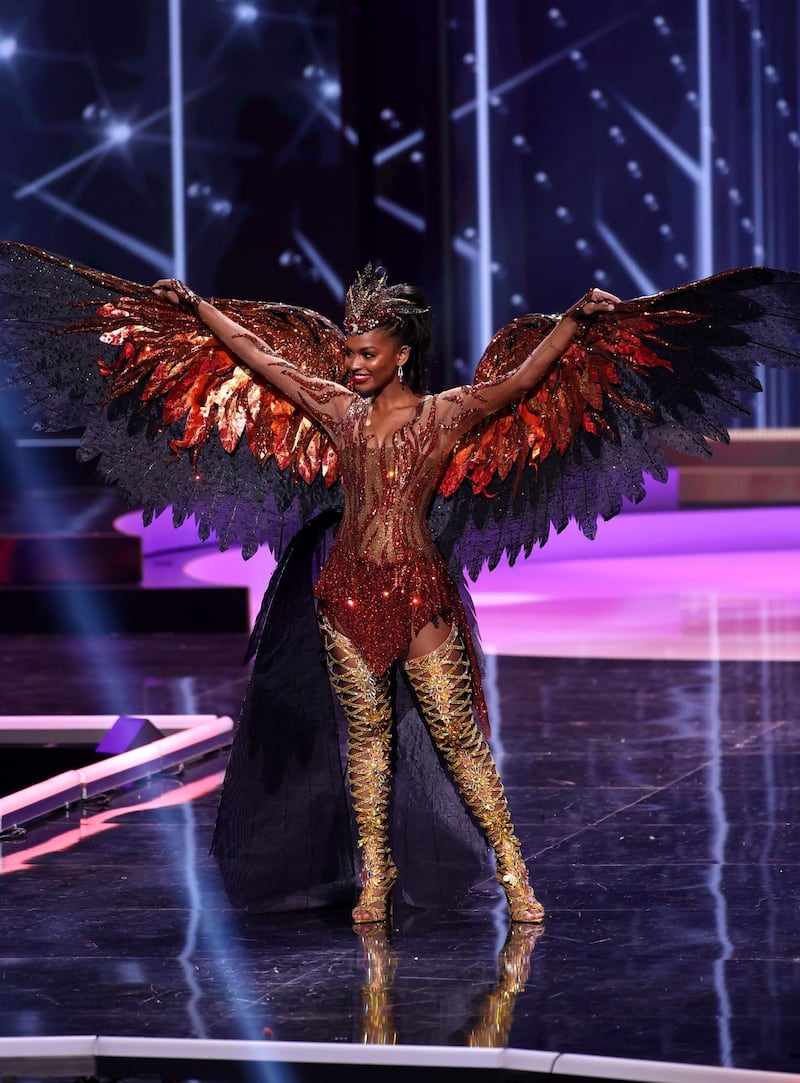 Miss Universe USA Asya Branch appears onstage at the Miss Universe 2020 National Costume Show at Seminole Hard Rock Hotel & Casino on May 13, 2021 in Hollywood, Florida. AFP
