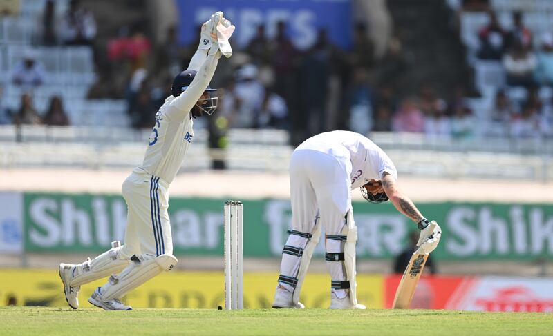 England batsman Ben Stokes is lbw to Ravindra Jadeja. Getty Images