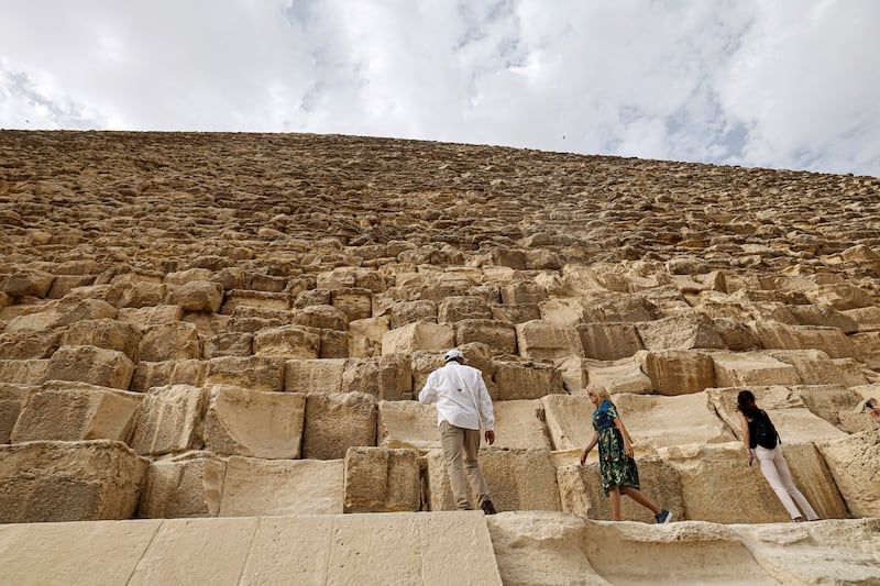 Mrs Biden walks on the Pyramids. AP