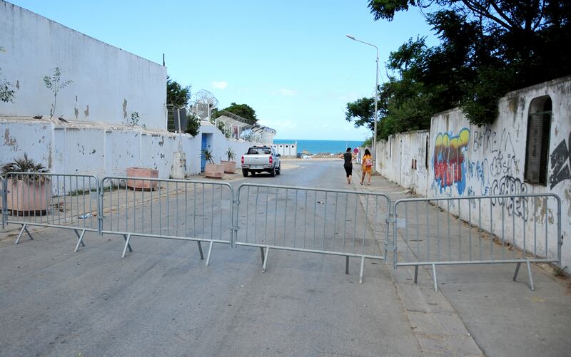 The access road to the beach is closed because of reinstated Covid-19 restrictions in La Marsa, Tunisia. Tunisia is facing its worst coronavirus surge since the pandemic began, further stressing the North African country's already crowded hospitals and health system.