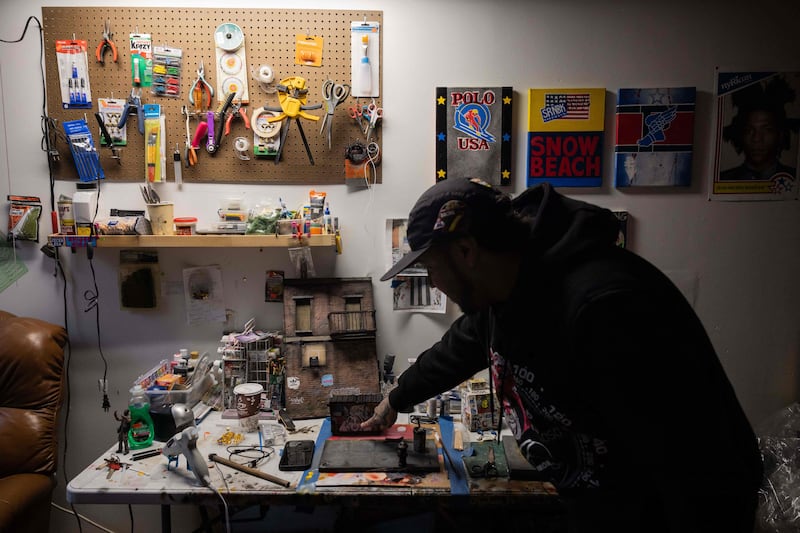 Cortes re-creates in miniature the hip-hop-infused street scenes of New York. bringing him fame in the rap community