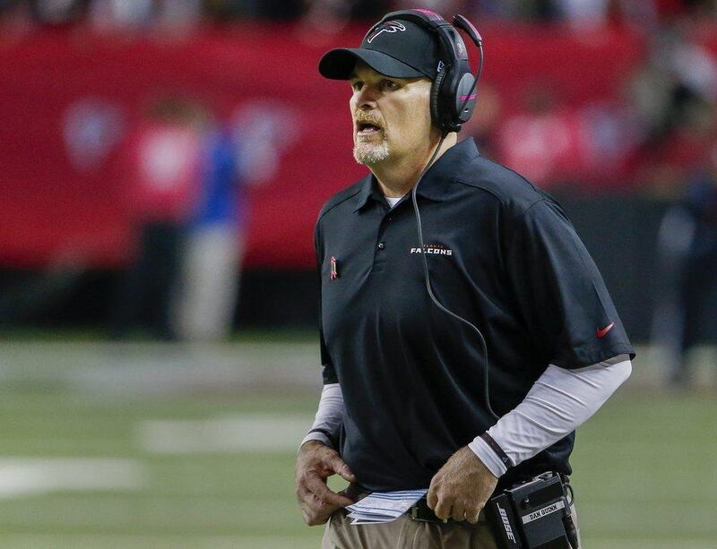 Atlanta Falcons head coach Dan Quinn shown during his team's win over the Houston Texans on Sunday in the NFL. Erik S Lesser / EPA / October 4, 2015 